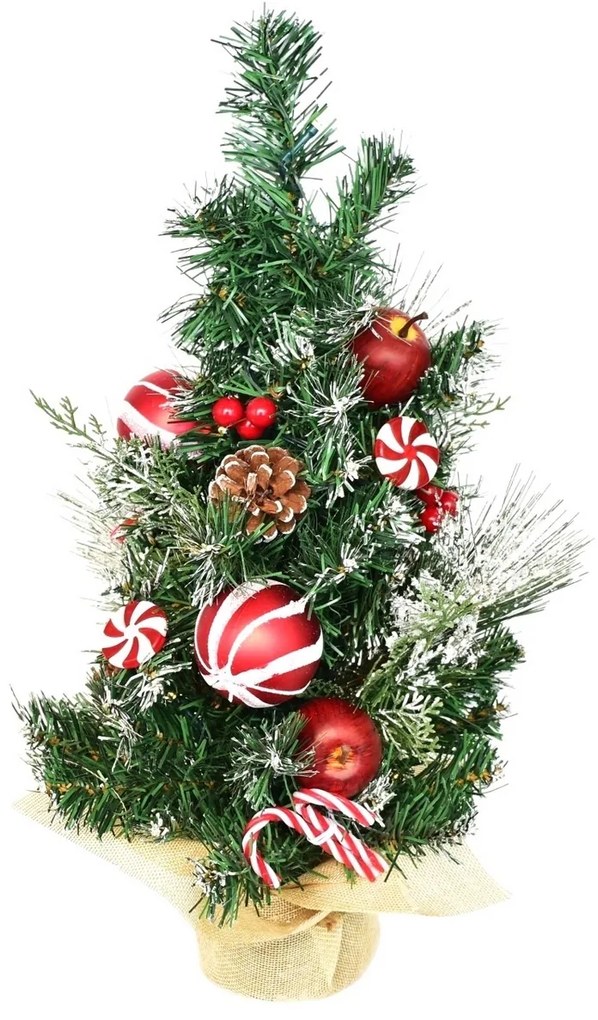 Zdobený vianočný stromček s osvetlením, 50 cm, 10 LED, teplá biela