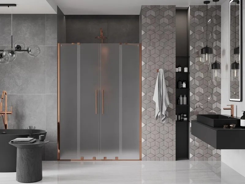 Mexen Velar Duo, posuvné sprchové dvere do otvoru 160 cm, 8mm sklo námraza, ružové zlato, 871-160-000-32-60