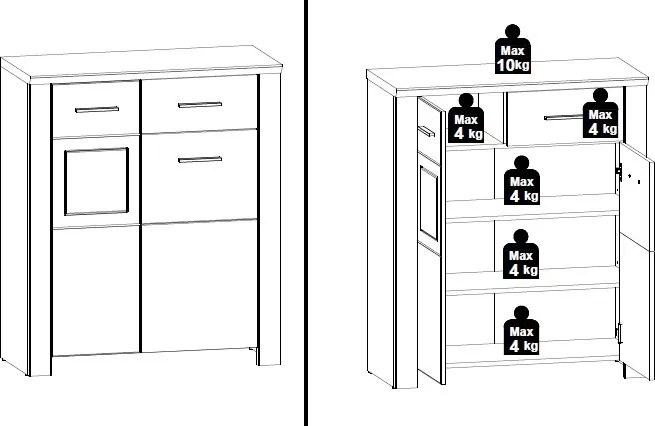 Úložná komoda/ botník Materio, dub/biela