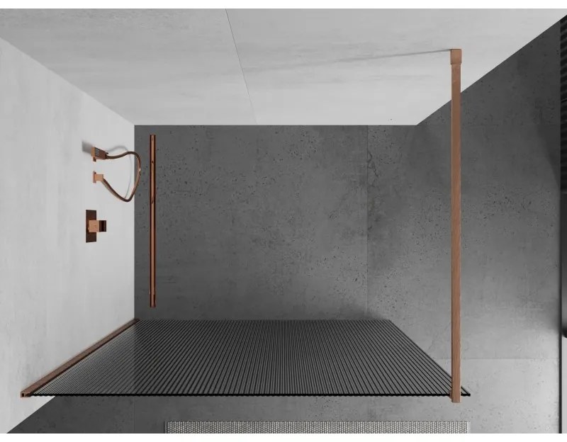 Mexen Kioto, sprchová zástena Walk-In 110 x 200 cm, 8mm sklo s rebrovým vzorom, medený matný profil, 800-110-101-65-09