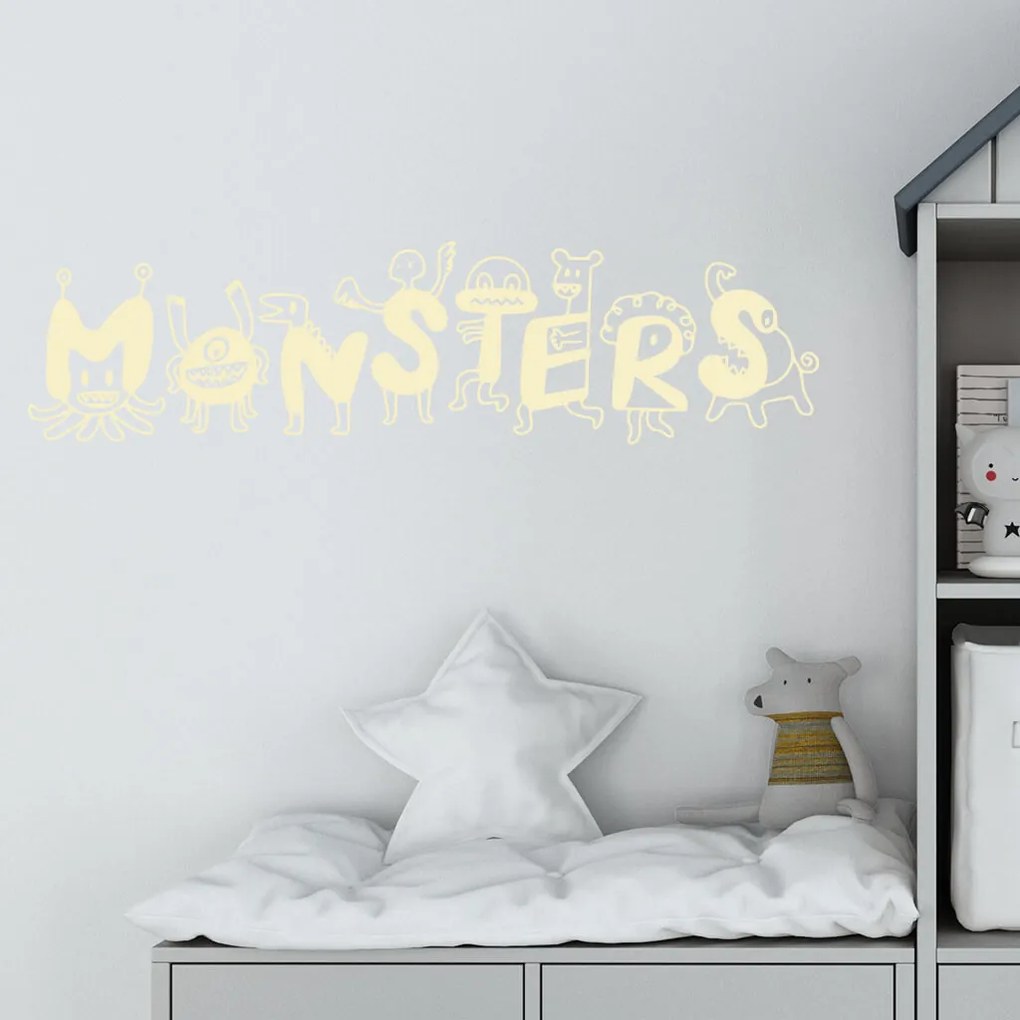 Veselá Stena Samolepka Monsters Farba: šedá, Veľkosť: 60 x 18 cm