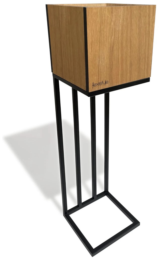 Dekorstudio Kovový kvetináč s dubovým drevom HARMONIC 22x22x80cm