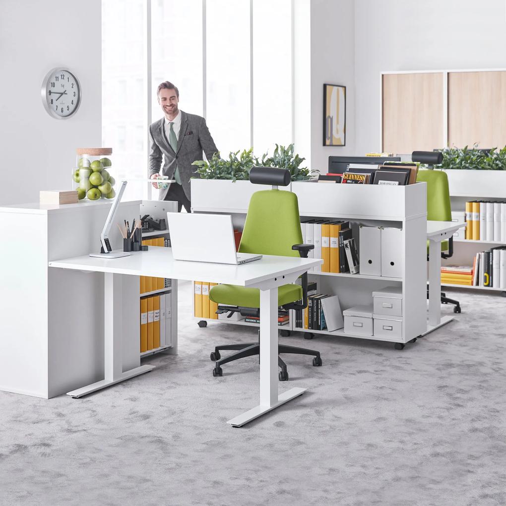 Kancelársky pracovný stôl Modulus, T-rám, 1200x800 mm, biela/biela