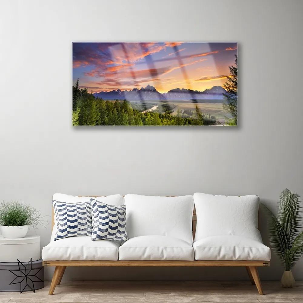 Skleneny obraz Hora les slnko príroda 100x50 cm