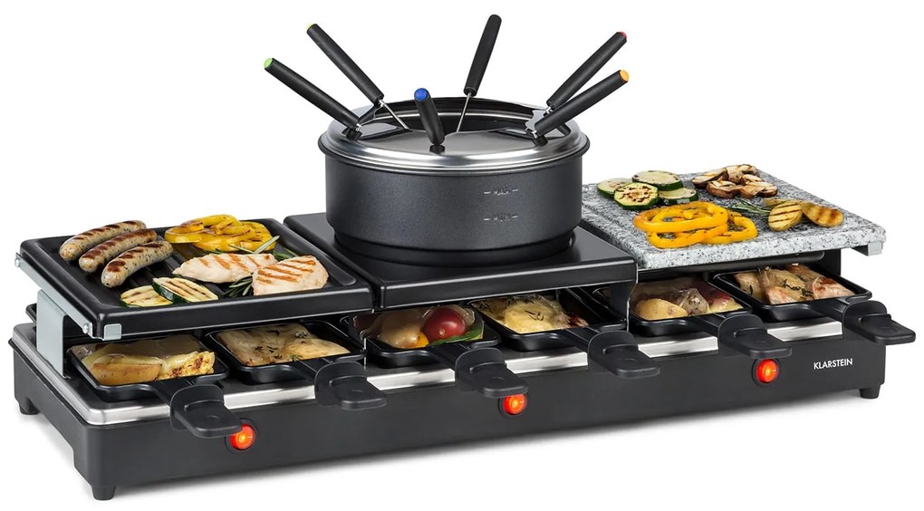 Klarstein Fonduelette XL, raclette gril s fondue 3 v 1, 1650 W, prírodný kameň, pre 6 osôb