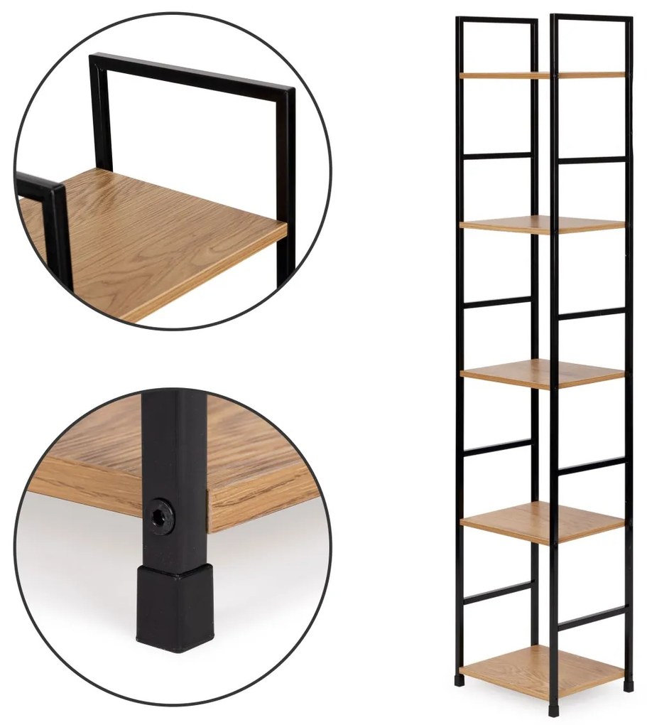Drevený regál s kovovým rámom Loft 5 políc I