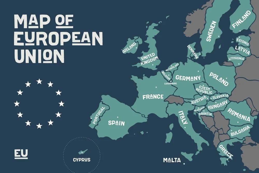 Obraz náučná mapa s názvami krajín európskej únie - 120x80
