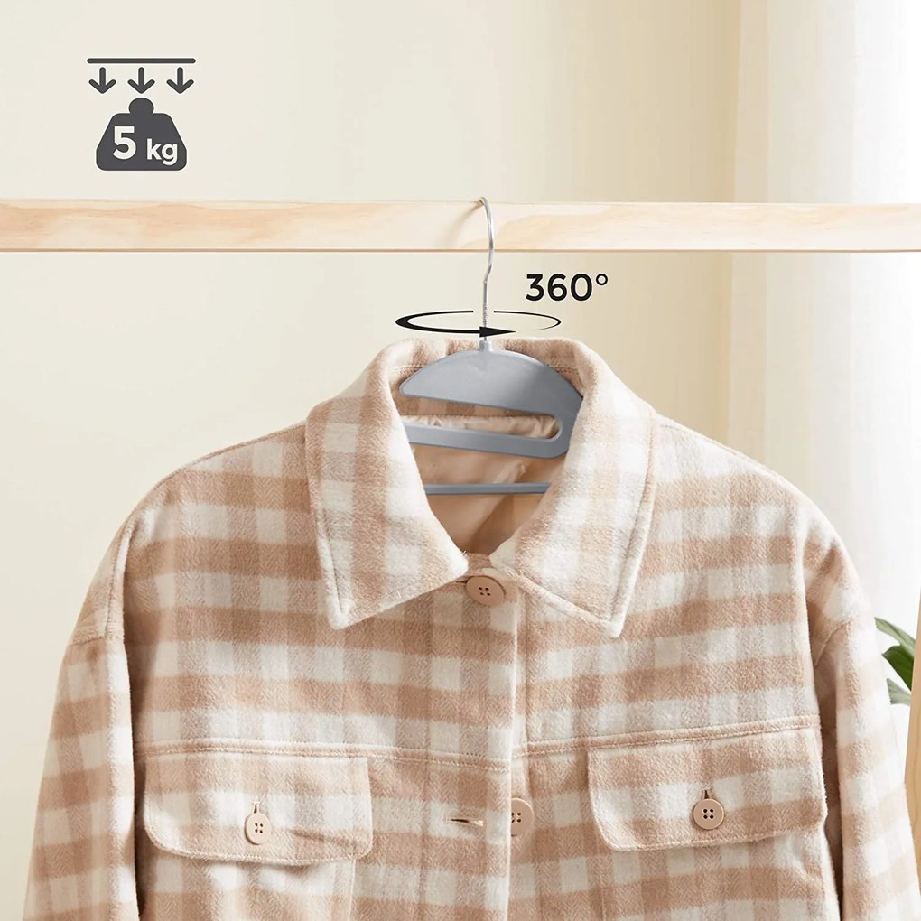 Plastové vešiaky na šaty vysokej kvality, protišmykové, 20 ks, šedé