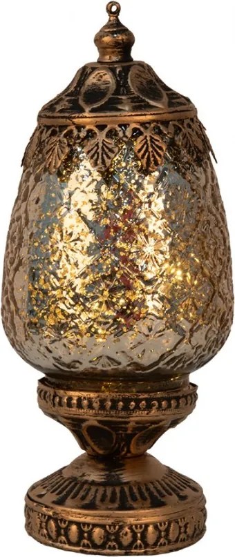 Hnedá sklenená svietiaca LED lampáš Balli - Ø 10*23 cm