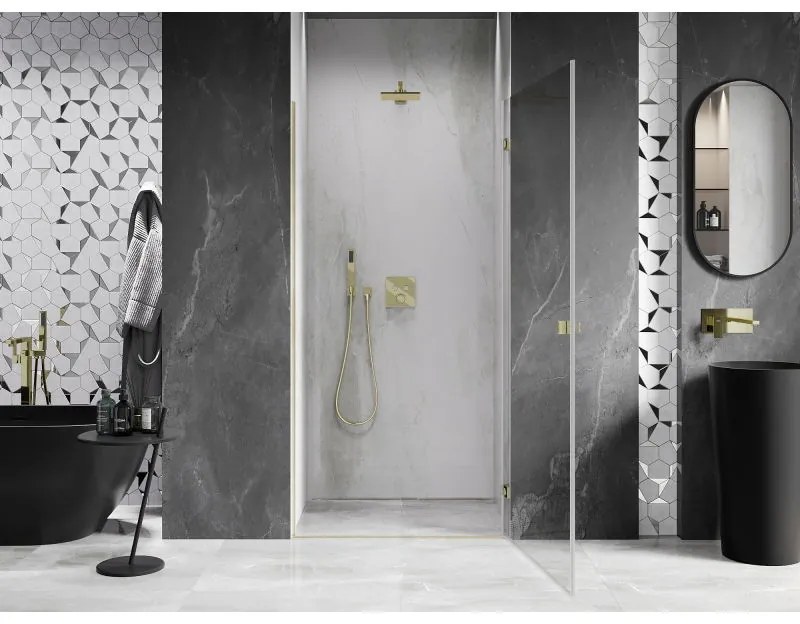Mexen, Mexen Lunar-B výklopné pravé sprchové dvere 75 cm, transparentné, brúsené zlaté - 832-075-000-55-00-P