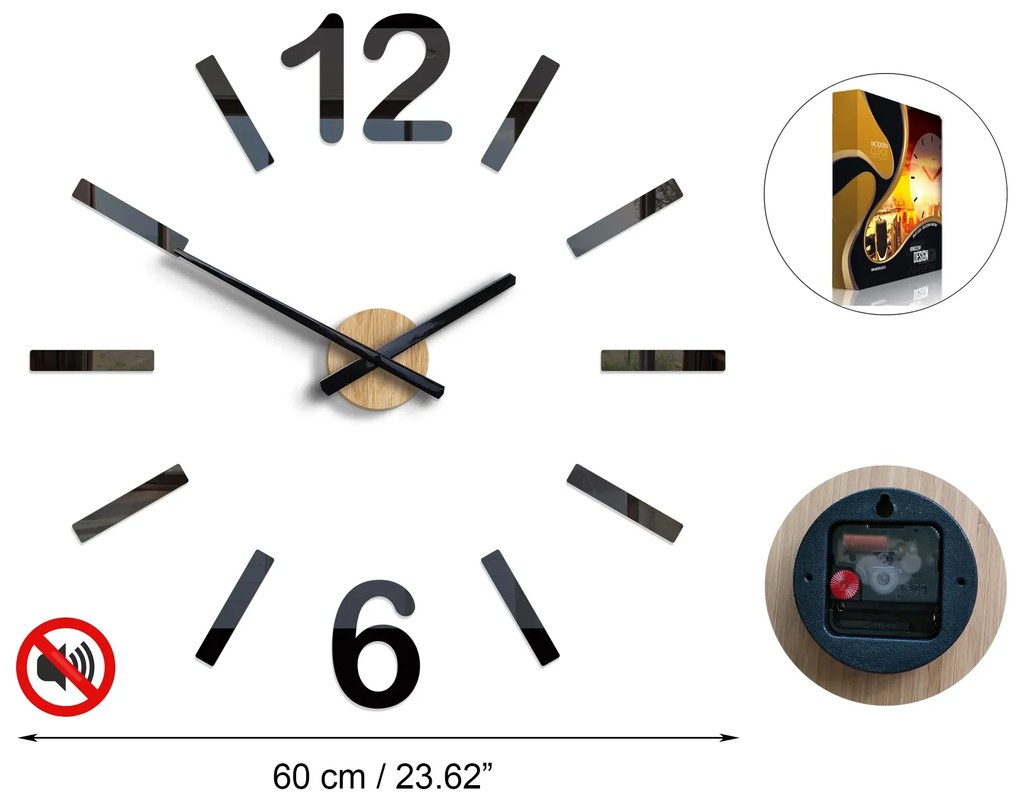 Nástenné samolepiace hodiny Les 60 cm čierne