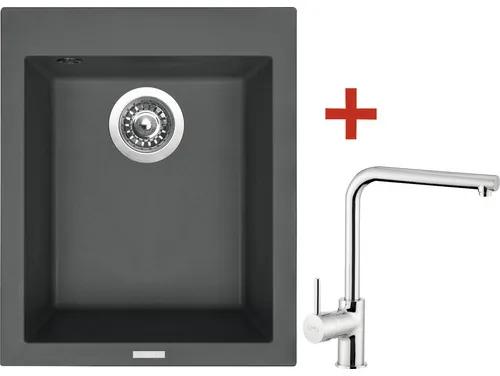 Granitový drez Sinks Cube 410 s batériou Elka 500x410 mm čierny