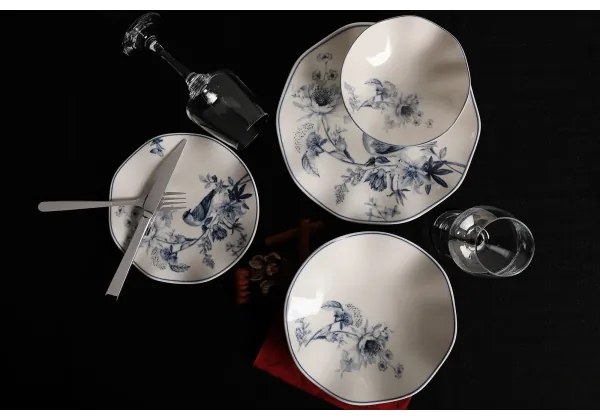 Jedálna súprava 24 ks biela/modrá/porcelán