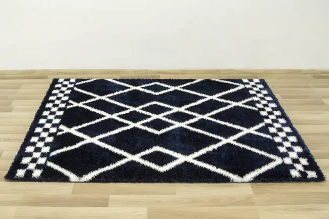 Koberec Boho 656 Romby tmavomodrý / krémový