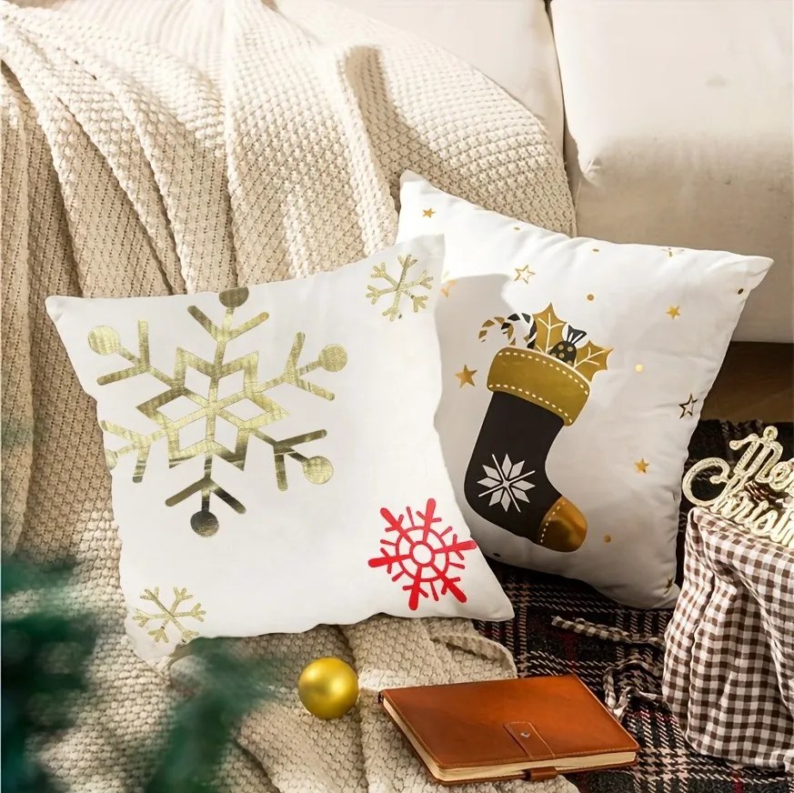 Vánoční povlak na polštář Snowflake 45x45 cm bílý/zlatý