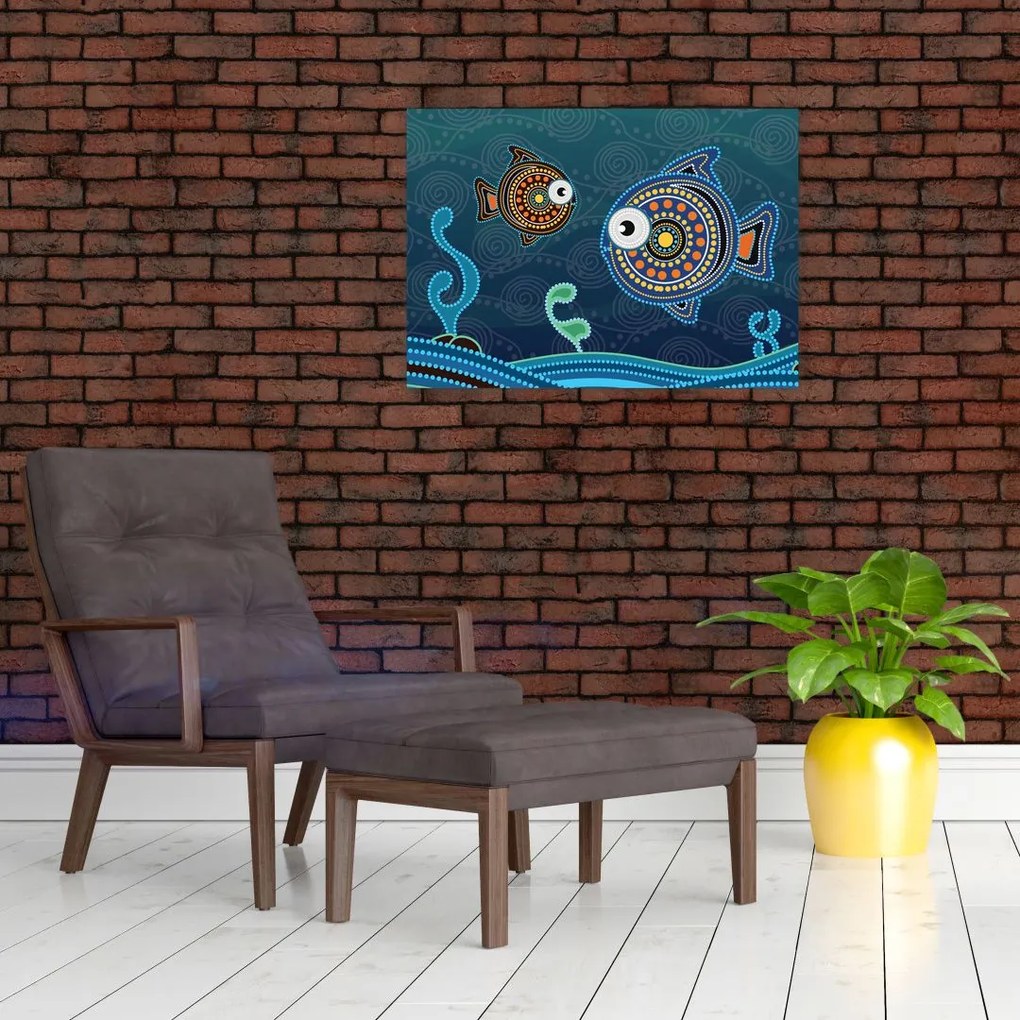 Sklenený obraz - Maľované rybičky (70x50 cm)