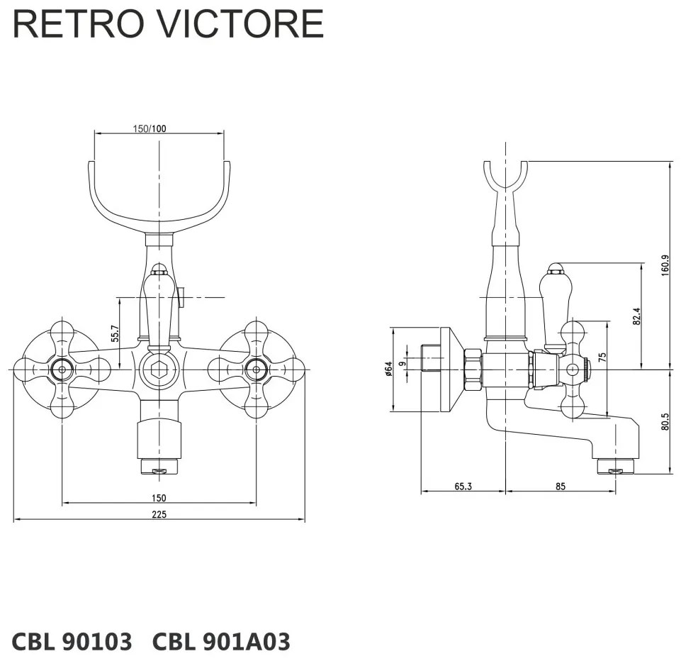 Mereo Mereo, Vaňová nástenná batéria, Retro Viktorie, 150 mm, bez príslušenstva, chróm, MER-CBL90103