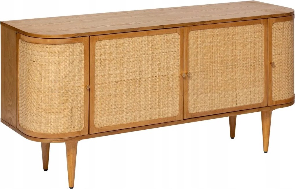 Nízka Ratanová Komoda Do Obývačky, Medovo Hnedá, Podlhovastá, Uzatvárateľná, Priestranná