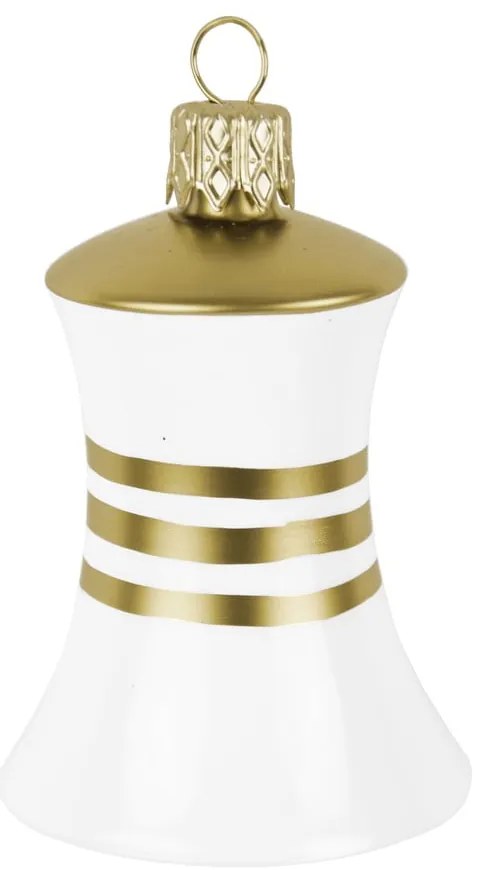 Súprava 3 sklenených vianočných ozdôb v tvare zvončeka v bielo-zlatej farbe Ego Dekor