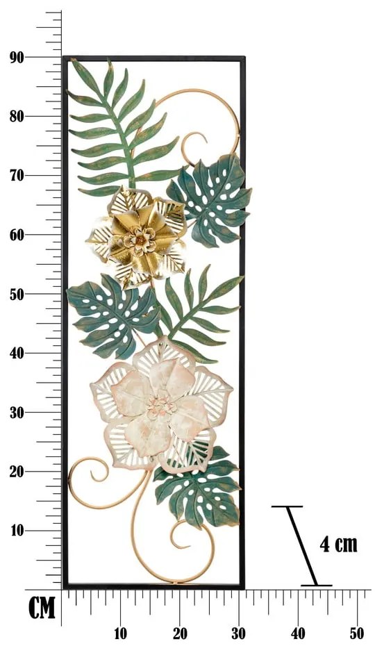 Kovová závesná dekorácia so vzorom kvetín Mauro Ferretti Campur -A-, 31 x 90 cm