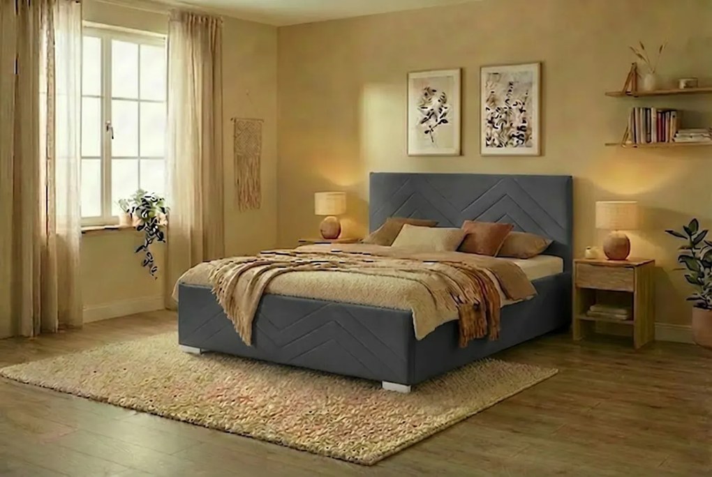 Postel CINDY 160x200 cm Sivá S matracom