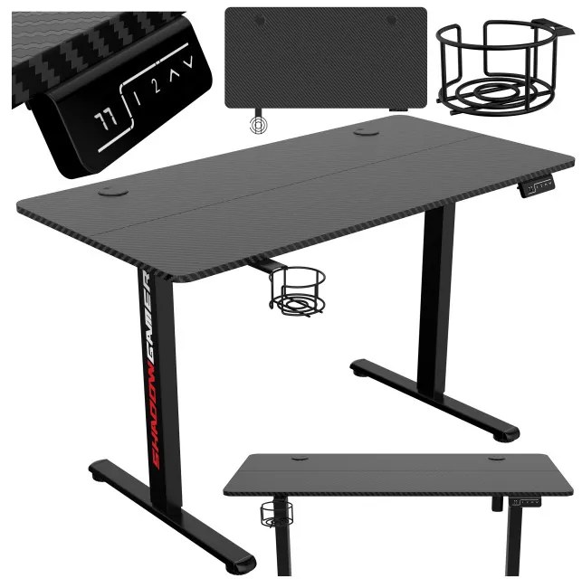 Herný stôl SHADOW GAMER 1.0 elektrický, čierny