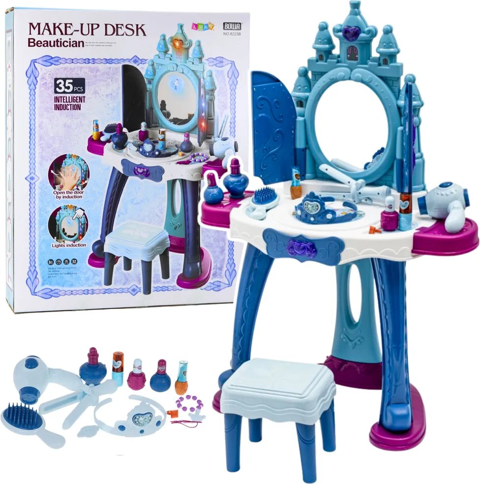 LEAN Toys Interaktívna toaletná stolička so zrkadlom Ice Princess Príslušenstvo 35 el.
