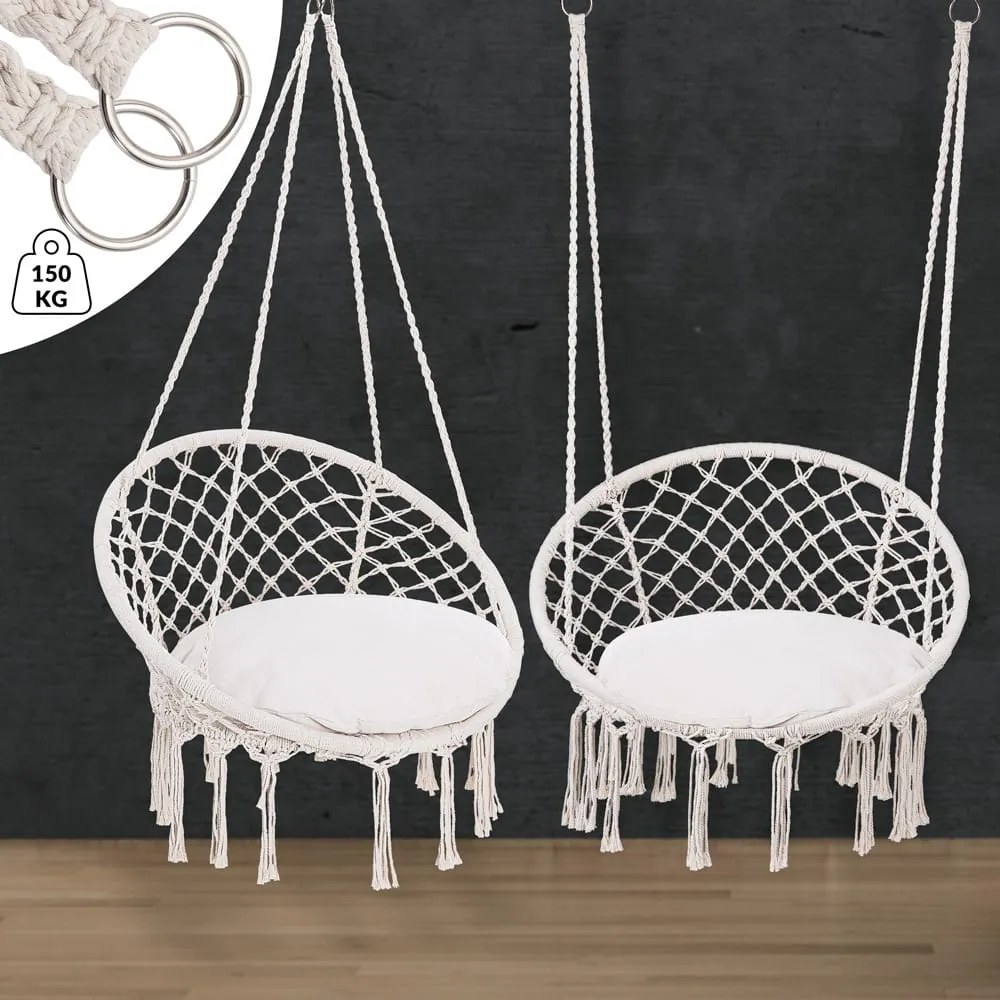 Závesné kreslo BOHO s vankúšmi, Ø61cm, béžová Jurhan