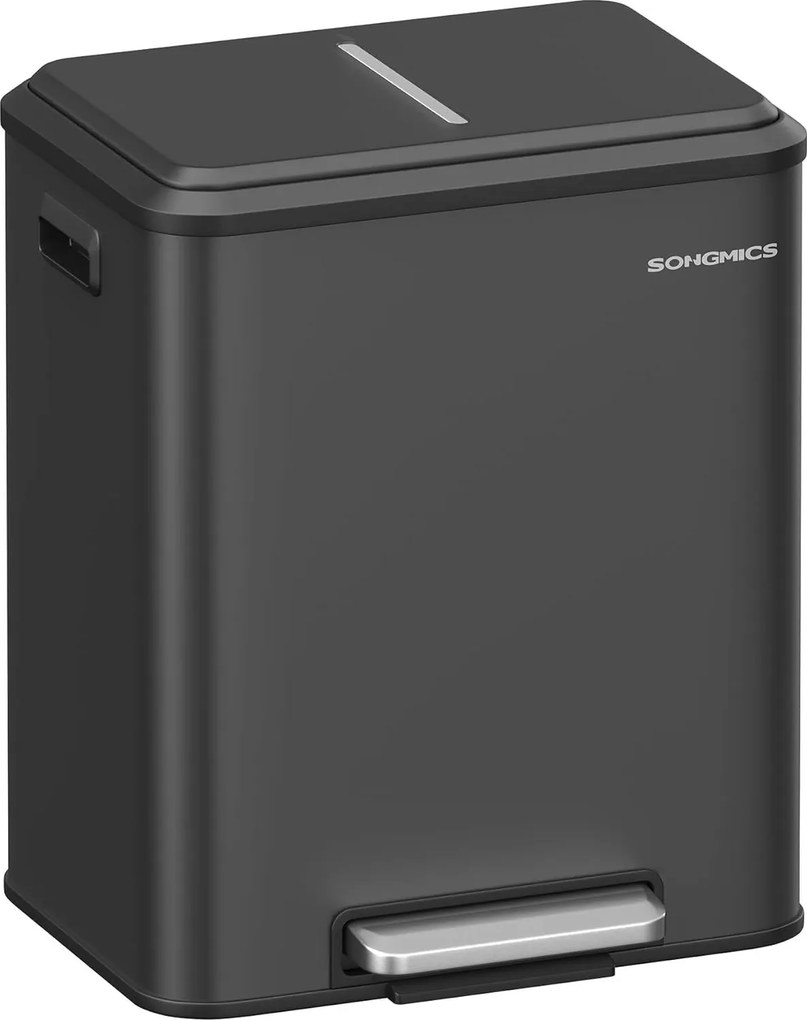 Kuchynský odpadkový kôš SONGMICS, 2 x 15 l, oceľ, čierna farba