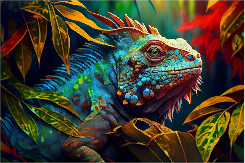 Obraz - Farebný leguán (90x60 cm)