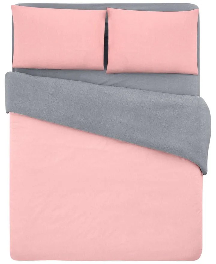 Bavlnené obliečky na dvojlôžko/predĺžené s plachtou v lososovej farbe/sivej 200x220 cm - Mila Home