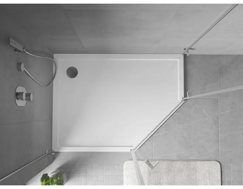 Mexen Flow Slim, ľavostranná päťuholníková sprchová vanička 100 x 80 cm, biela lesklá, 46P108010L