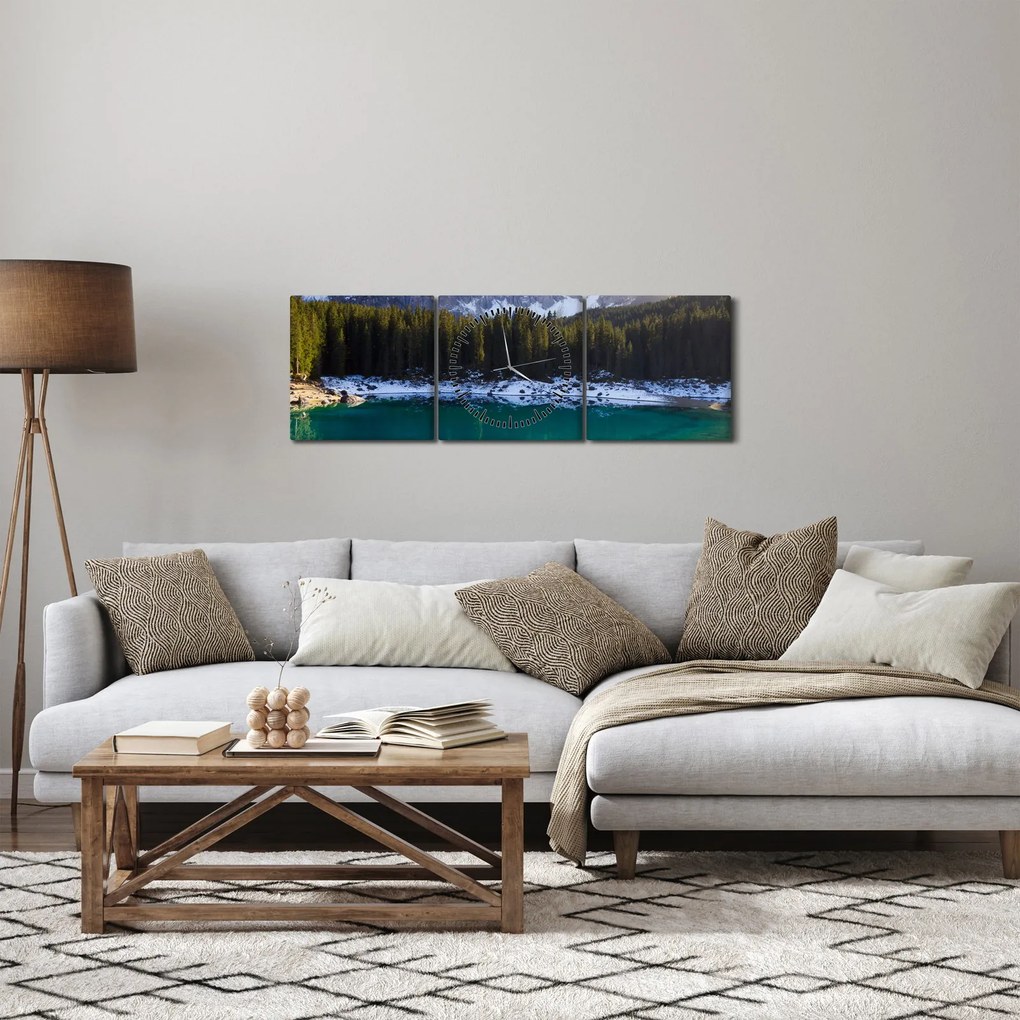 Obraz - Jazero Karersee (s hodinami) (90x30 cm)