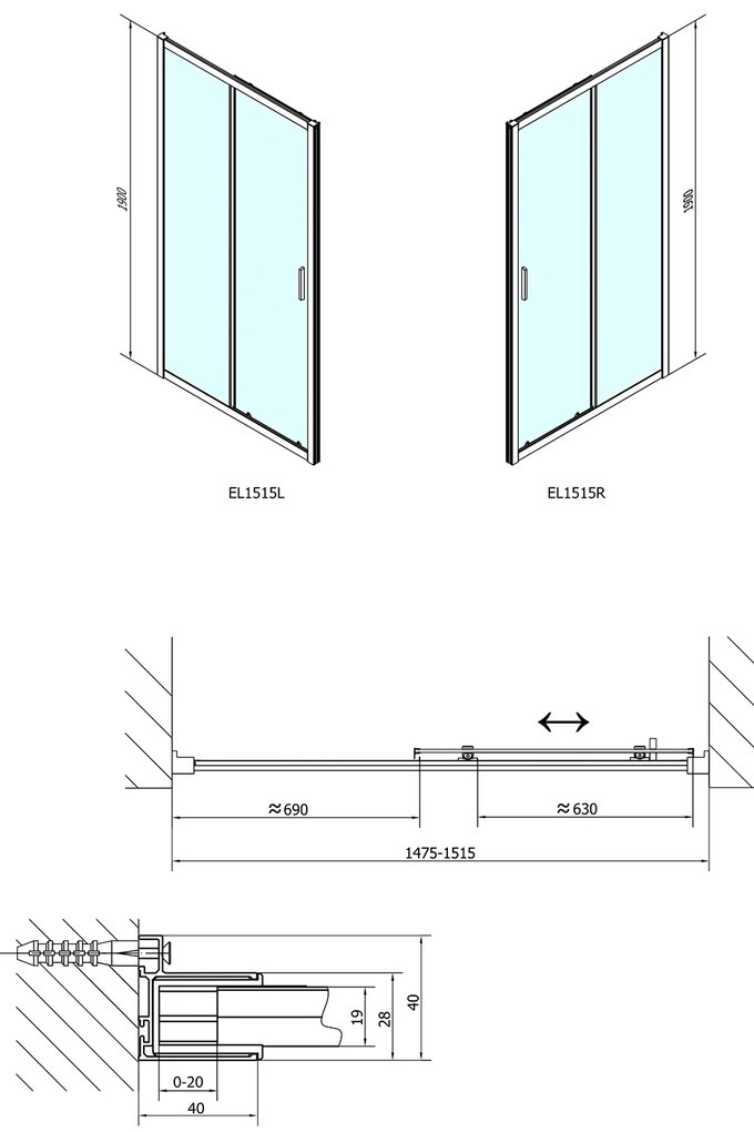 Polysan Polysan, EASY LINE sprchové dvere 1500mm, číre sklo, EL1515
