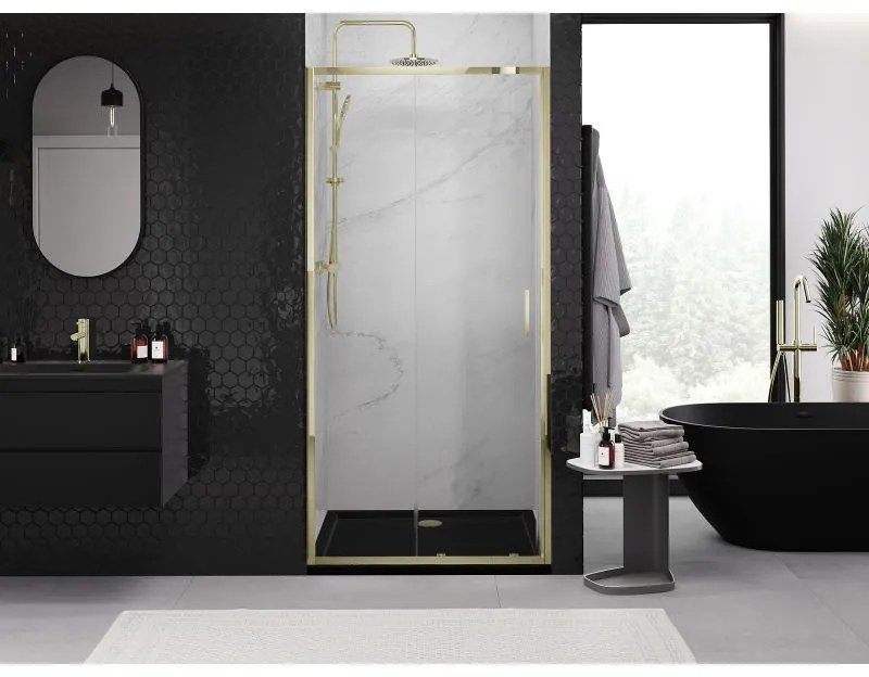 Mexen Exo, posuvné sprchové dvere 110 cm, číre sklo, zlatá, 8151-110-000-50-00