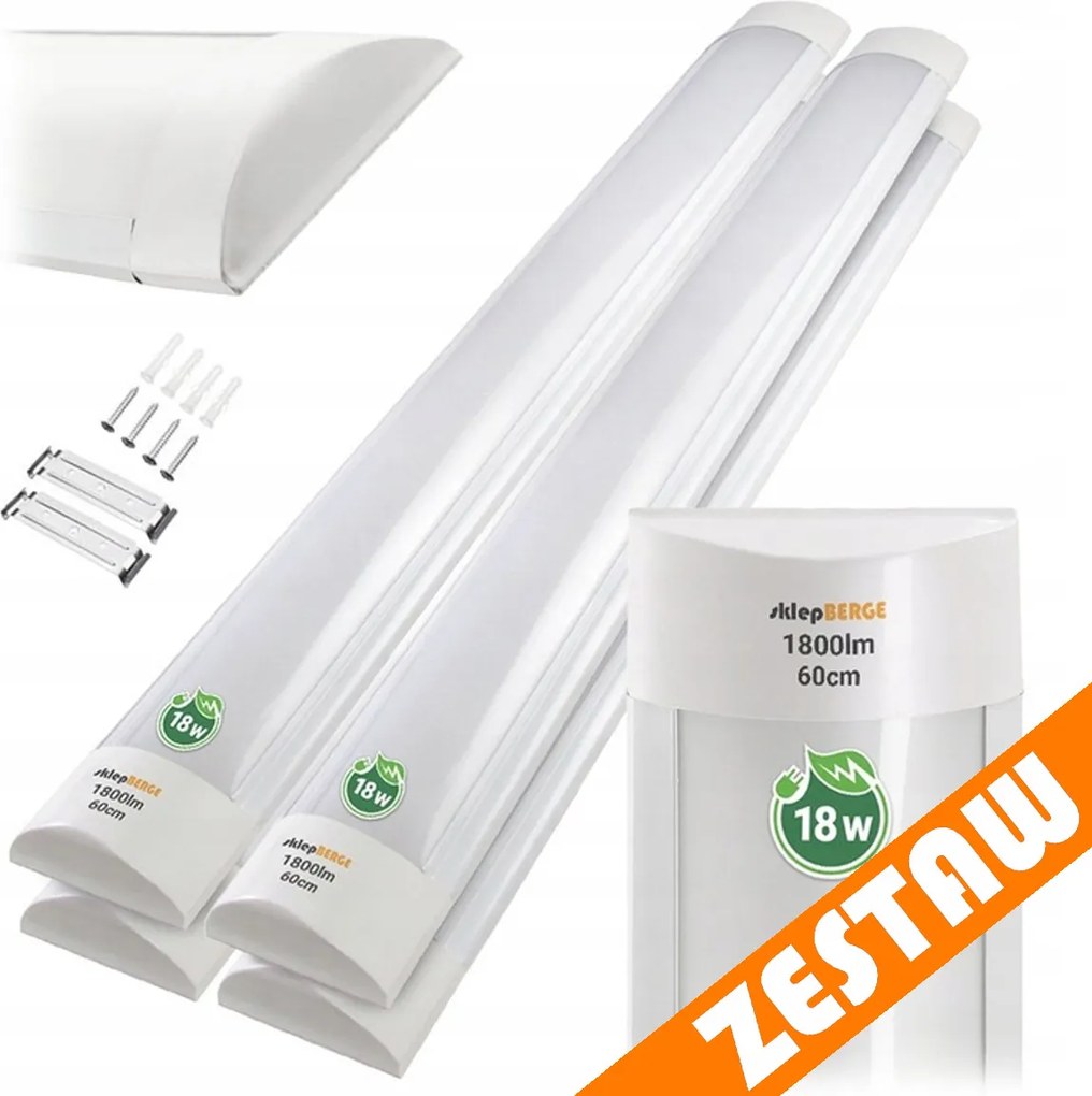Sada 4 LED lámp do garáže a dielne 18W 60cm 4500K denné svetlo 230V