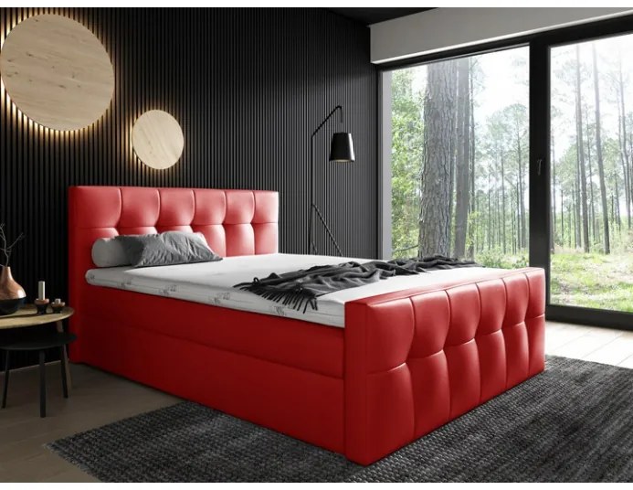 Čalúnená posteľ Maxim 180x200, červená eko koža + TOPPER