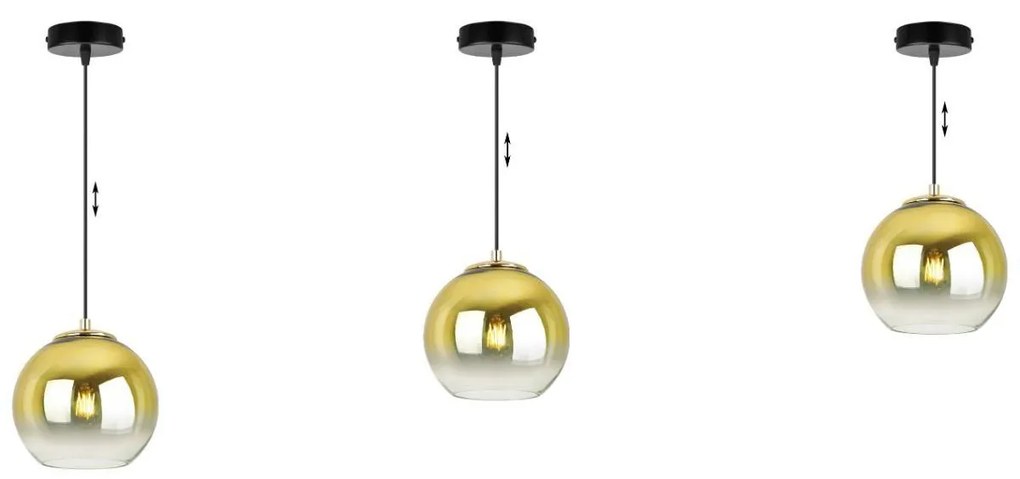 Závesné svietidlo Bergen Gold, 1x zlaté/transparentné sklenené tienidlo (fi 15cm)