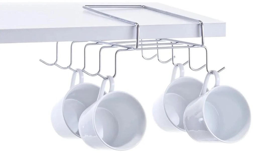 Zeller Present Držiak na hrnčeky s 10 háčikmi, závesný pod policu, bez montáže, ZELLER