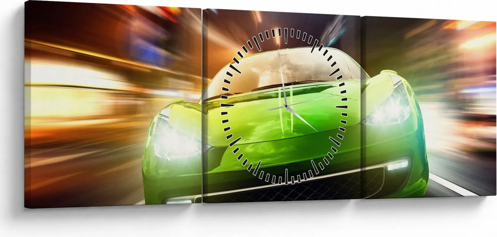 Obraz - Zelené závodné auto (s hodinami) (90x30 cm)
