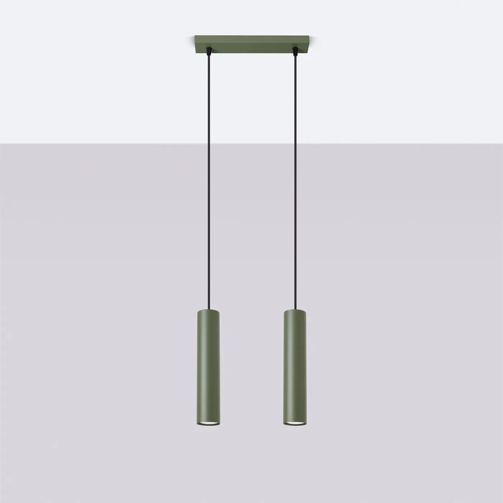 Závesné svietidlo Lagos, 2x olivové kovové tienidlo