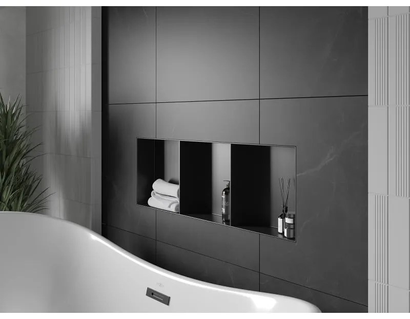 Mexen X-Wall-NR, polička na zapustenie pod obklad bez goliera 90 x 30 cm, čierna matná, 1971903010S