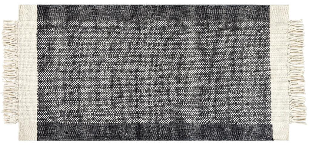 Vlnený koberec 80 x 150 cm čierna/krémová biela ATLANTI Beliani