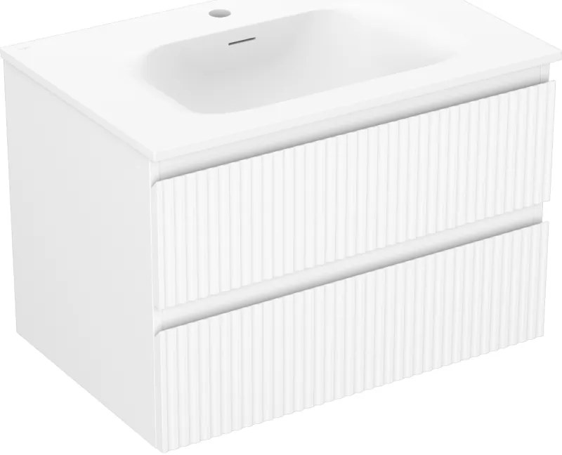 Mexen Rivel, kúpeľňová skrinka 70 cm s umývadlom Vela, 2 zásuvky, drážkovaná, biela matná, 91A20-07047-2-BFF01-W23M01
