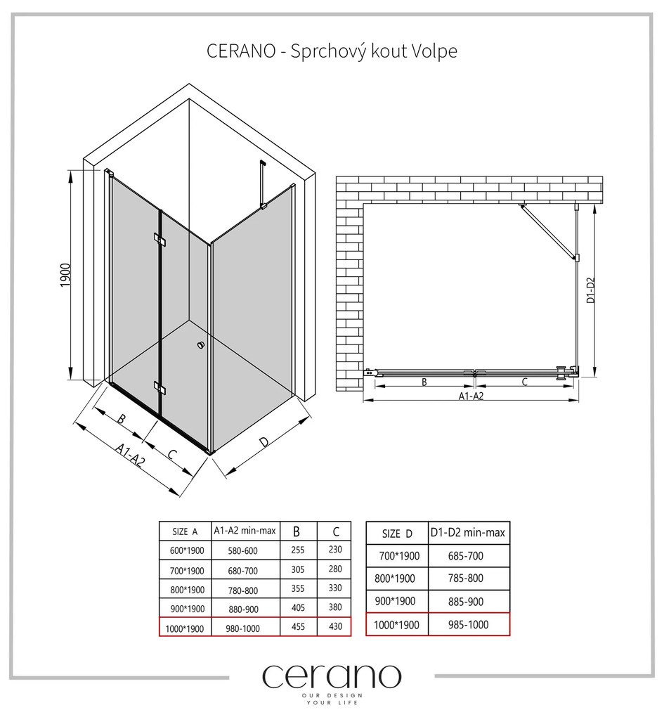Cerano Volpe, sprchovací kút so skladacími dverami 100(dvere) x 100(stena), 6mm číre sklo, chrómový profil, CER-CER-427222