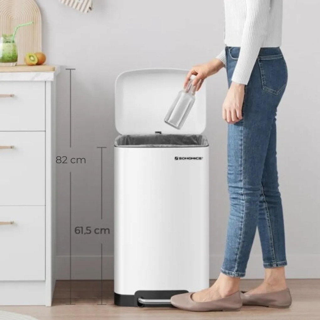SongmicsHome Odpadkový kôš s pomalým zatváraním SLOW, 30l, biela