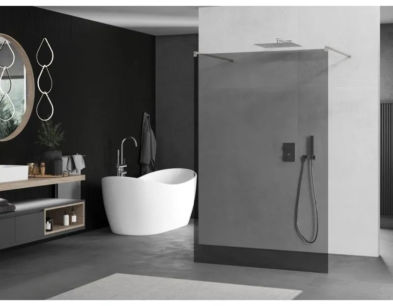 Mexen Kioto, sprchová zástena Walk-In 130 x 200 cm, 8mm šedé sklo, brúsená oceľ profil, 800-130-002-97-40