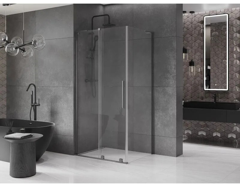 Mexen Velar L, sprchový kút s posuvnými dverami 110 x 80 cm, 8mm číre sklo, grafit brúsený, 871-110-080-03-66