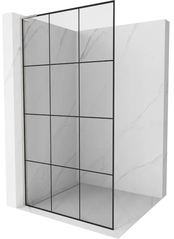 Mexen Kioto L, sprchová zástena Walk-In 100 x 200 cm, 8mm číre sklo čierny vzor, brúsená oceľ profil, 800-100-103-97-77