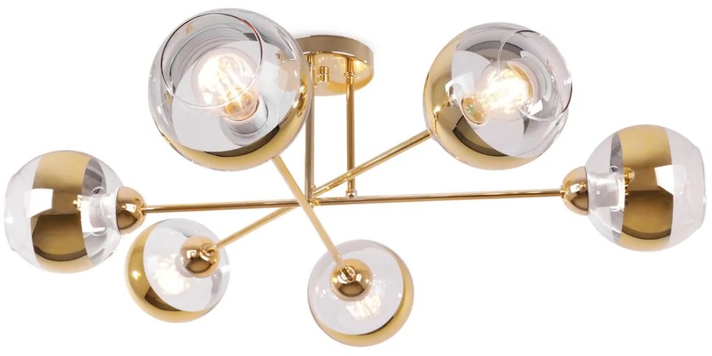 Stropné svietidlo Asturia, 6x zlaté/transparentné sklenené tienidlo, G